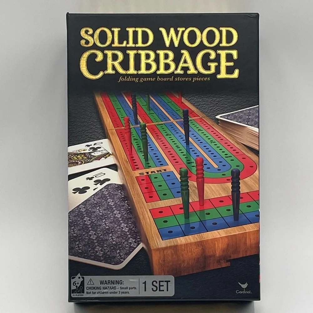 Cribbage Game Solid Wood Folding Board Spin Master Open Box